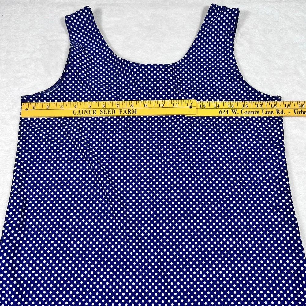 CHICO'S Sz 2=12/14 Large Tank Top Shirt Blouse Blue White Polka Dots Nylon - Picture 6 of 7
